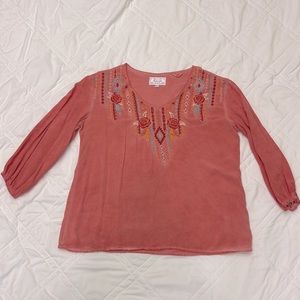 Panhandle blouse with a distressed/wash affect nice embroidery one small stain